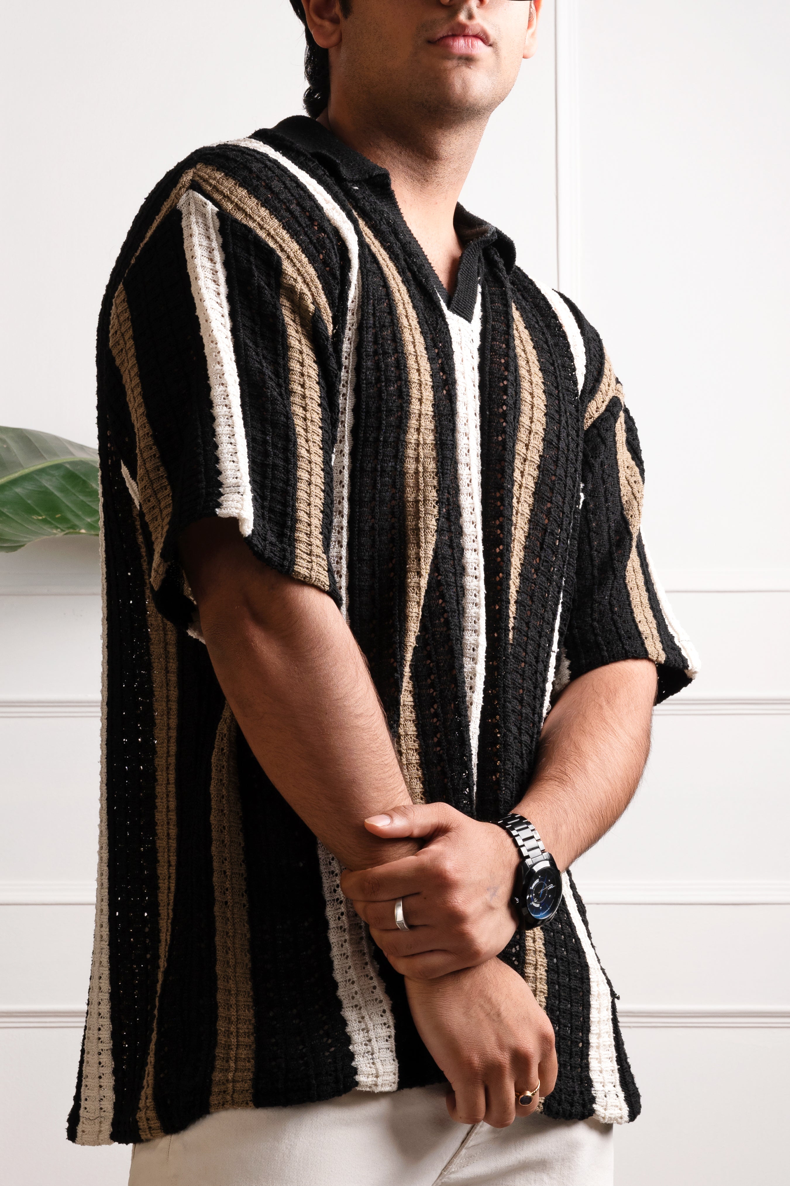 Black Knit Polo Tee